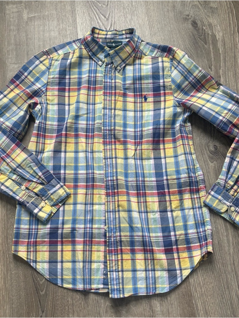 Ralph Lauren Boys Yellow/Blue Plaid Button-Down Shirt size XL (18/20)